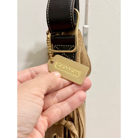 Coach Brooklyn 39 Suede Fringe Trim Shoulder Handbag Beige - Picture 5 of 13